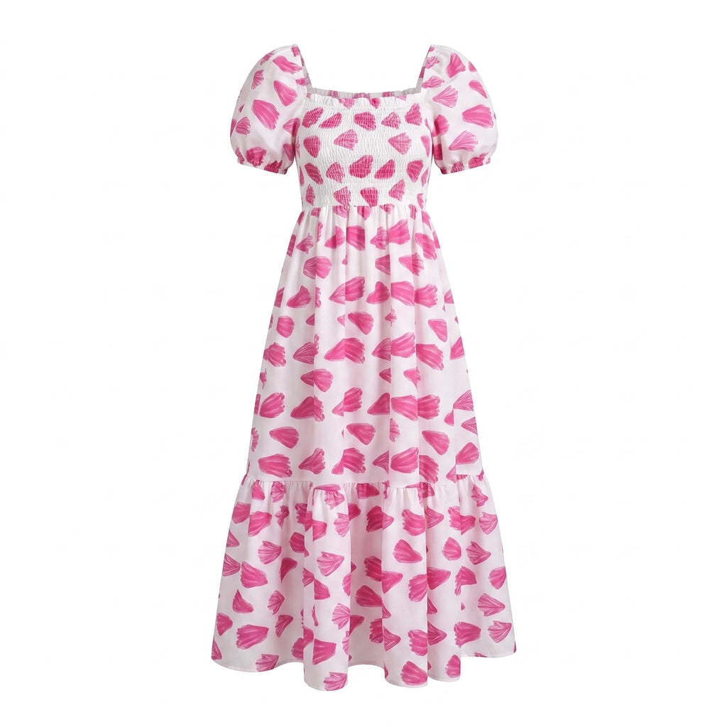 Everly Floral Puff-Sleeve Dress - Color:Pink;Size:XS