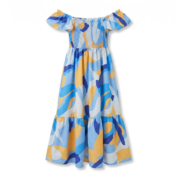 Everly Floral Puff-Sleeve Dress - Color:Royal Blue;Size:XS