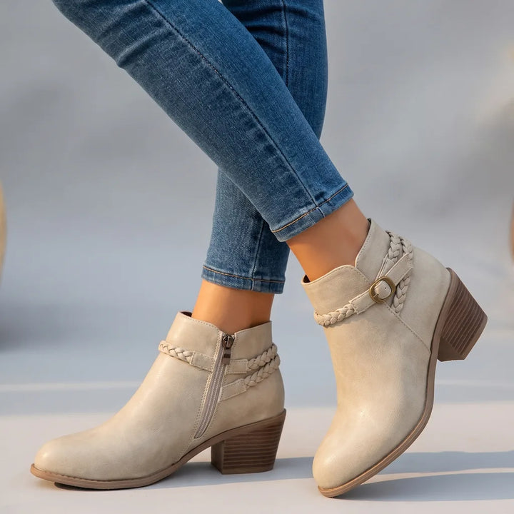 Everly | Women's Western Ankle Boots - Color:Beige;Size:36