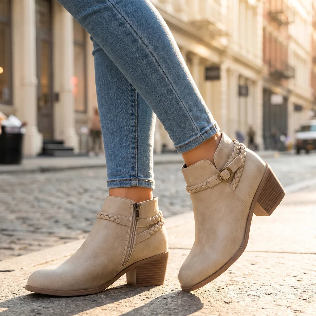 Women's Beige Everly Buckle Chelsea Boots