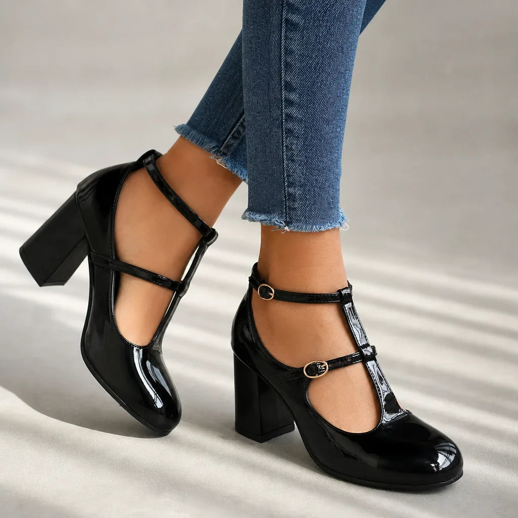 Faraday | Women's Orthopedic Ankle-Strap Mary Jane Heels - Color:Black;Size:37