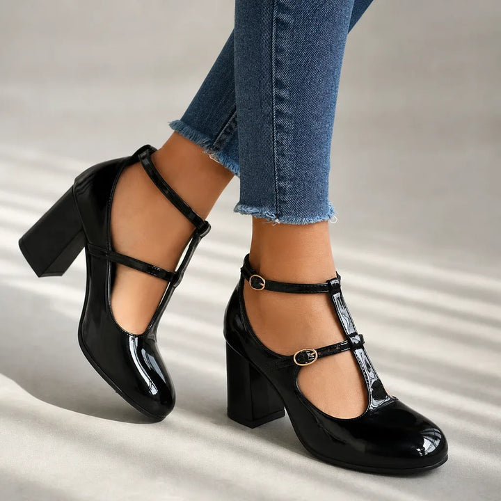 Faraday | Women's Orthopedic Ankle-Strap Mary Jane Heels - Color:Black;Size:37