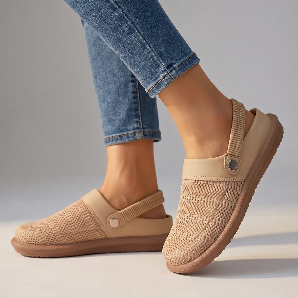 Farrah Mesh Mules - Color:Khaki;Size:36