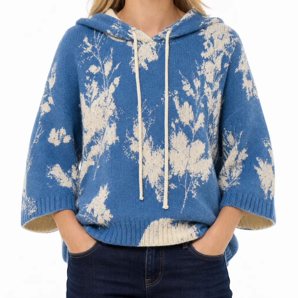 Women's Dark Blue Fatima | Women's Fall Leaf Hoodie Sweater -No match