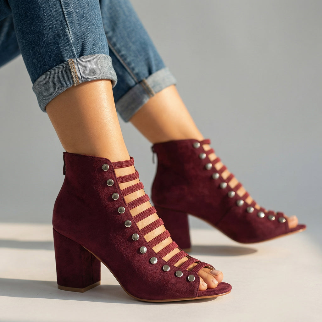 Felicity Studded Sandals - Color:Wine Red;Size:US 5