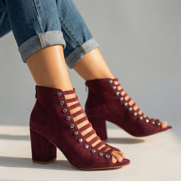 Felicity Studded Sandals - Color:Wine Red;Size:US 5