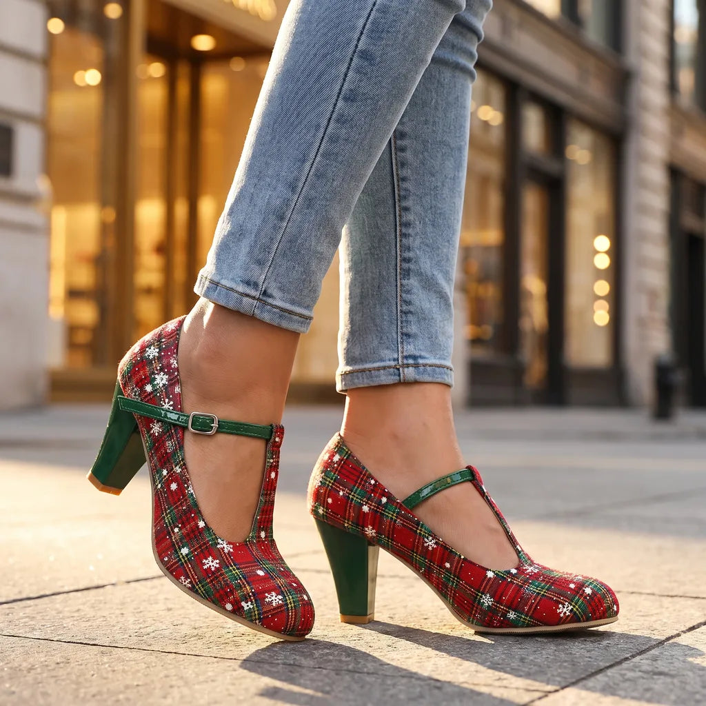 Women's Red Felicity T-Strap Heels