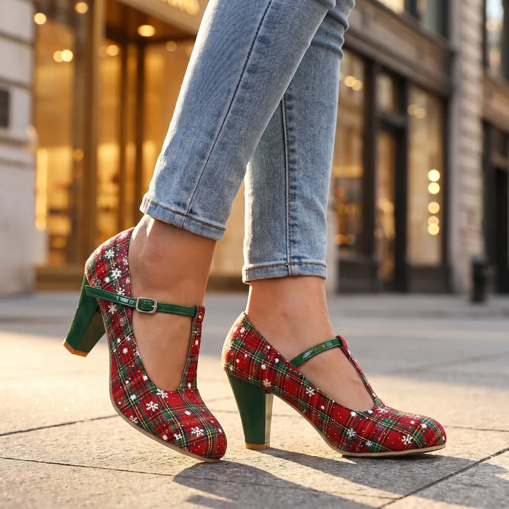 Women's Red Felicity T-Strap Heels