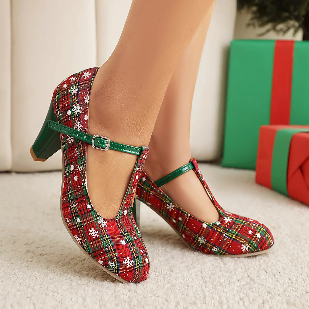 Felicity | Women's Festive Mary Jane Christmas Heels  - Color:Red;Size:35