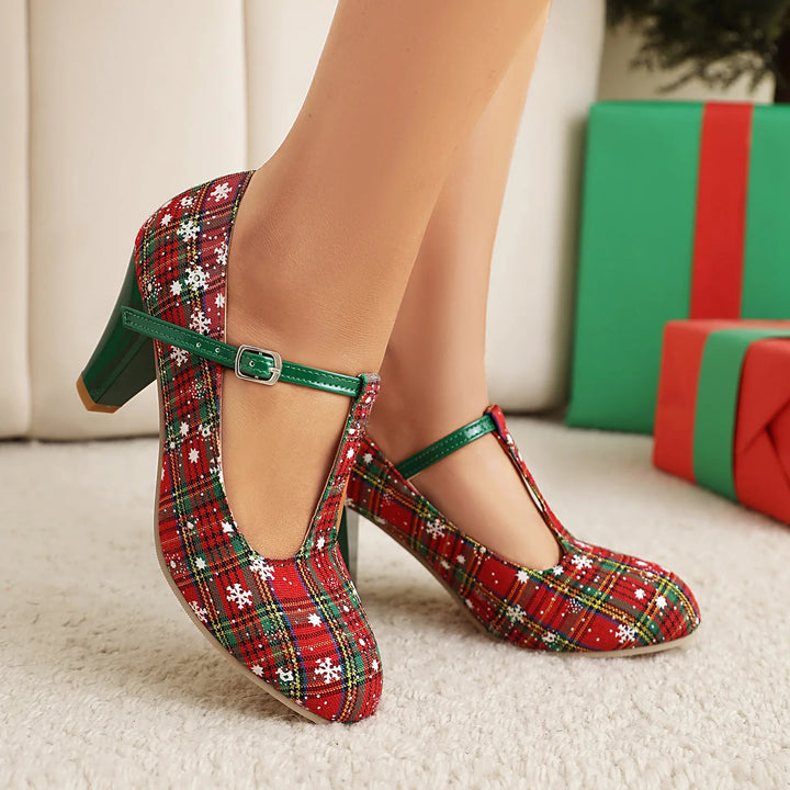 Felicity | Women's Festive Mary Jane Christmas Heels  - Color:Red;Size:35