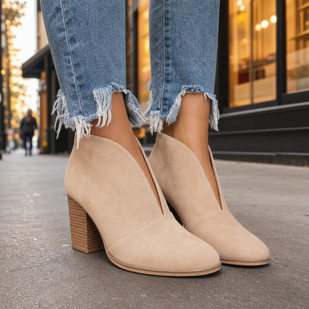 Women's Beige Atticus Chunky Heel Boots