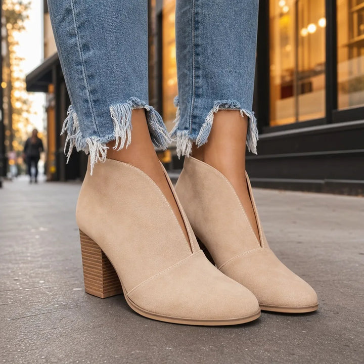 Women's Beige Atticus Chunky Heel Boots