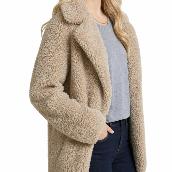 Women's Beige Newcomb Plush Long Coat