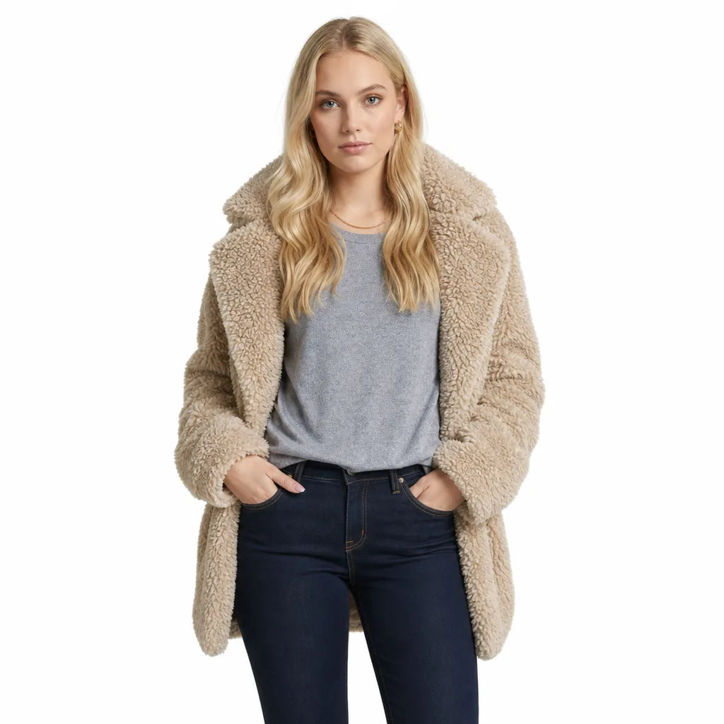 Women's Beige Newcomb Plush Long Coat