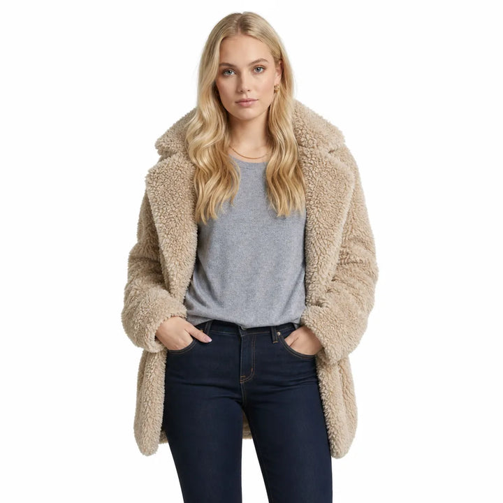 Women's Beige Newcomb Plush Long Coat