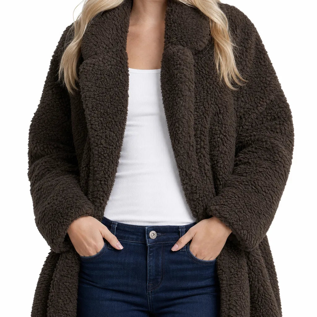 Women's Gray Newcomb Plush Long Coat