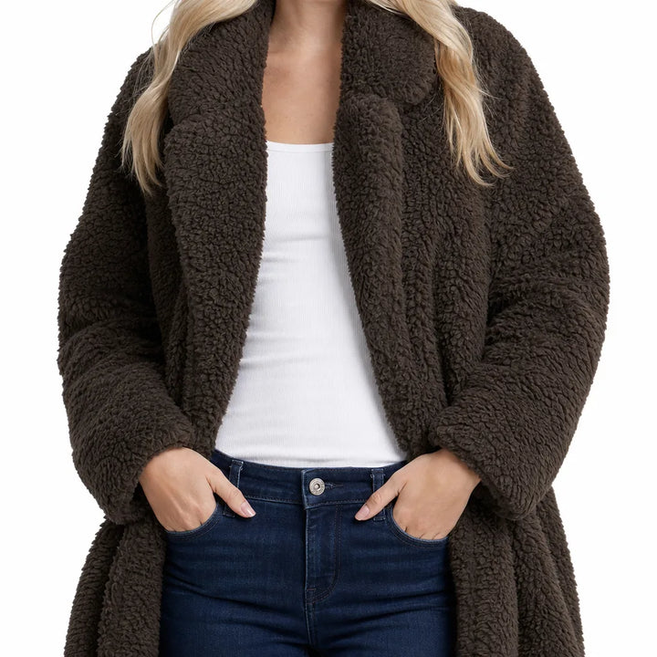 Women's Gray Newcomb Plush Long Coat