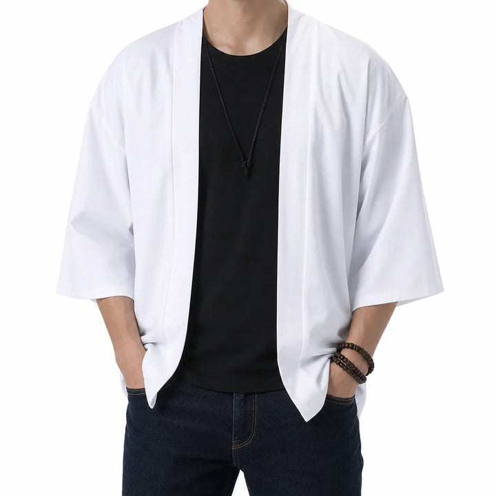 Fenton | Men's Kimono Style Shirt - Color:White;Size:S