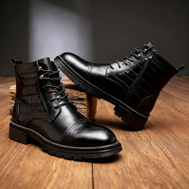 Ferris Cap-Toe Ankle Boots - Color:Black;Size:38