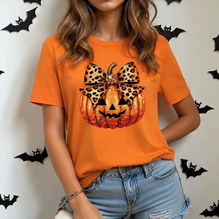 Fiona | Women's Halloween Graphic Print Shirt - Size:XS;Color:Orange