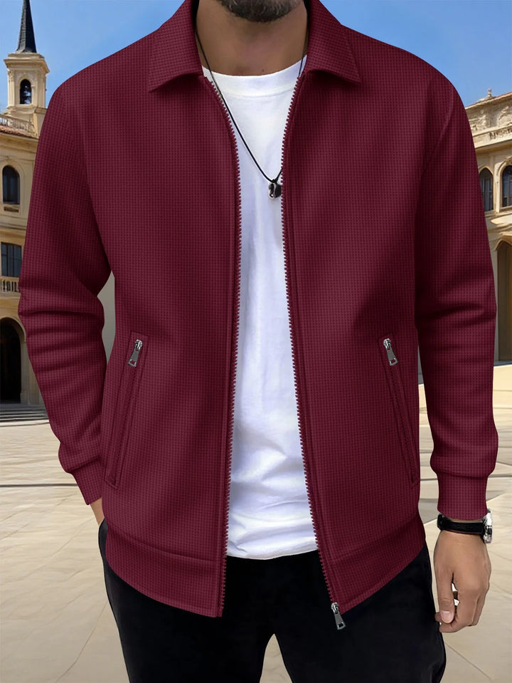 Fitzgerald | Men's Textured Zip Jacket - Size:XS;Color:Burgundy