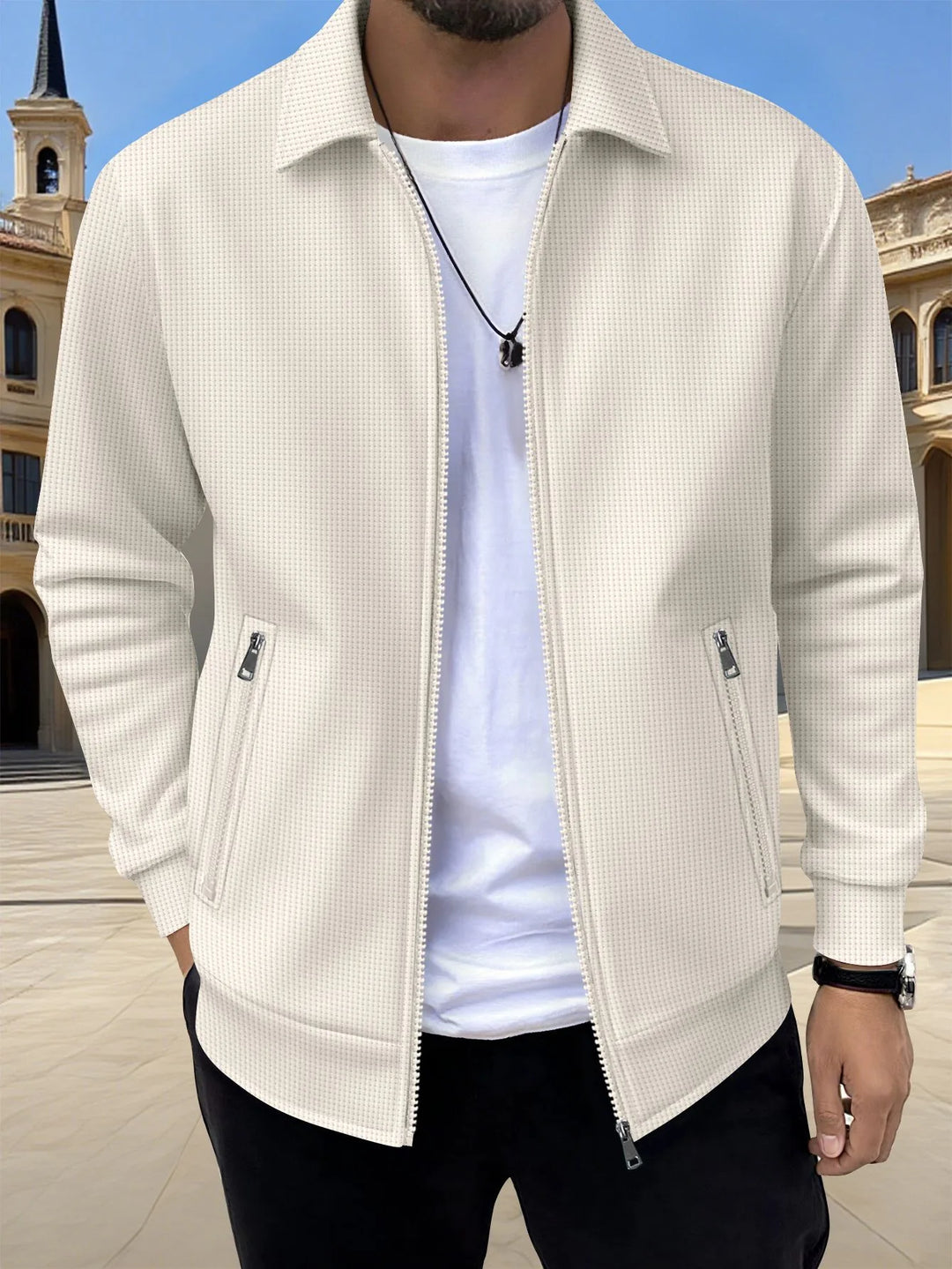 Fitzgerald | Men's Textured Zip Jacket - Size:XS;Color:Cream