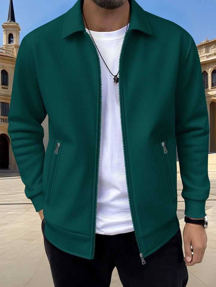 Fitzgerald | Men's Textured Zip Jacket - Size:XS;Color:Dark Green