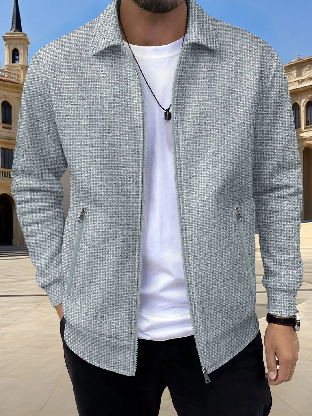 Fitzgerald | Men's Textured Zip Jacket - Size:XS;Color:Grey