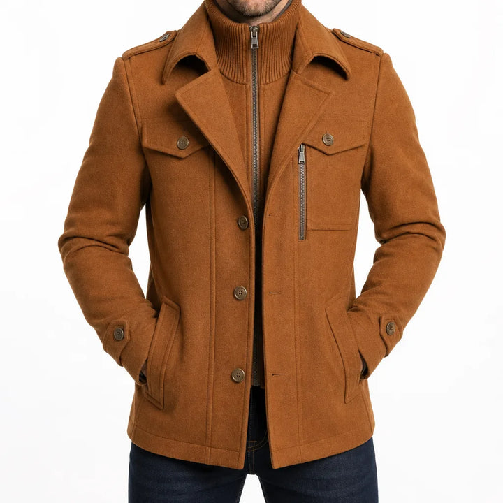 Men's Beige Fleming Double Collar Overcoat