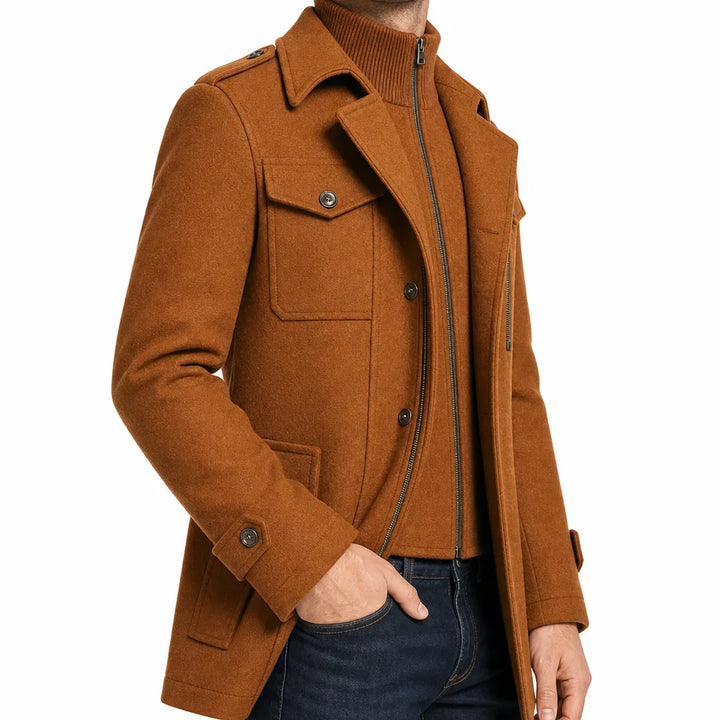 Men's Beige Fleming Double Collar Overcoat