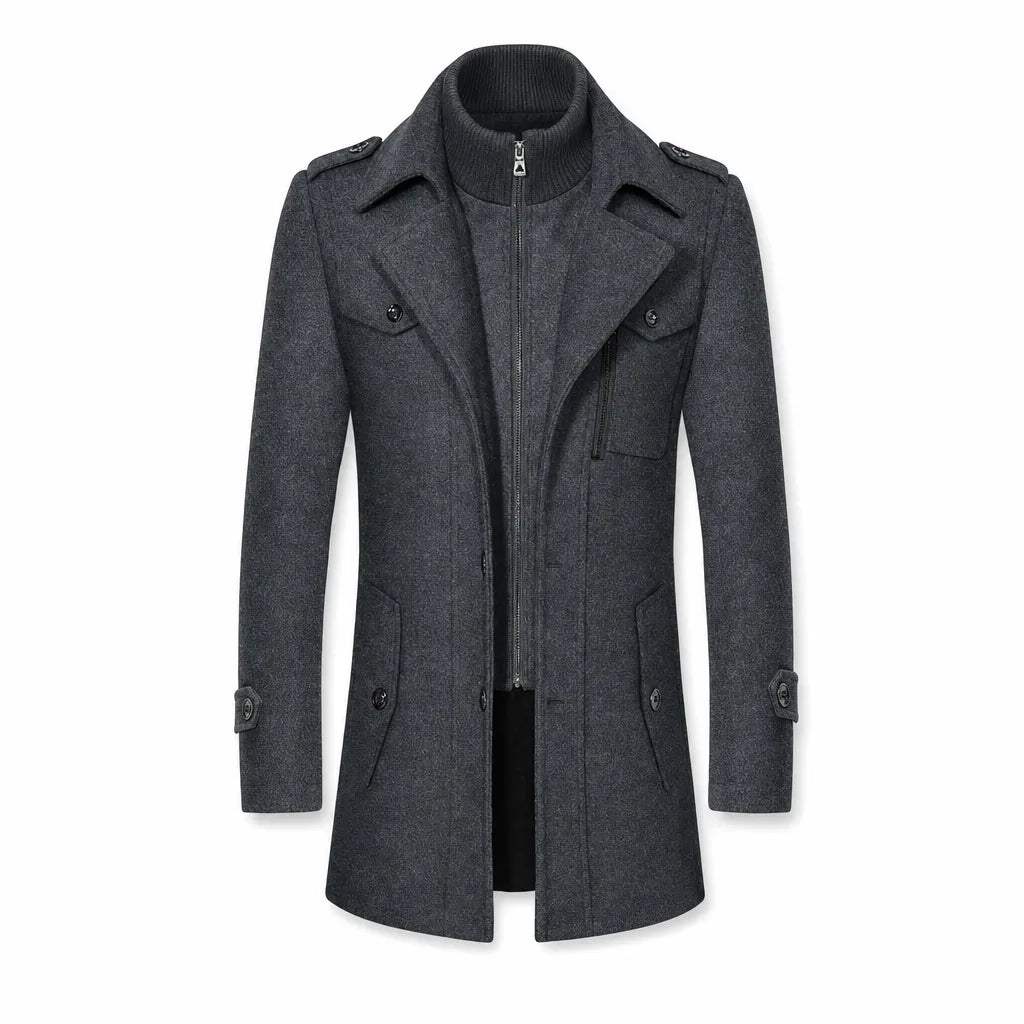 Fleming Double Collar Overcoat  - Color:Gray;Size:S