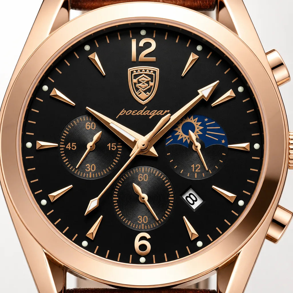 Men's 829 Leather Strap Rose Gold Case Black Dial Harvey Luminous Quartz Watch