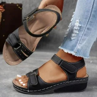 Flora | Women's Orthopedic Wedge Sandals - Color:Black;Size:35