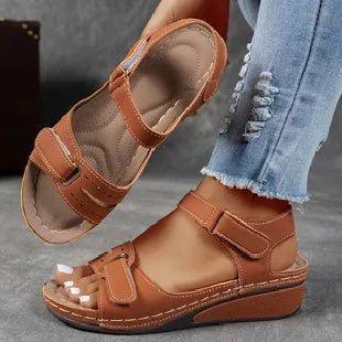 Flora | Women's Orthopedic Wedge Sandals - Color:Brown;Size:35