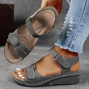 Flora | Women's Orthopedic Wedge Sandals - Color:Grey;Size:35