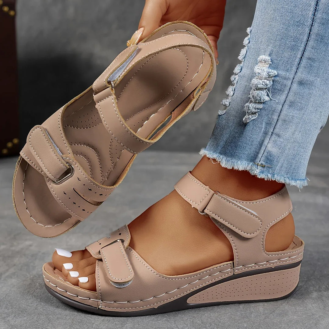 Flora | Women's Orthopedic Wedge Sandals - Color:Khaki;Size:35
