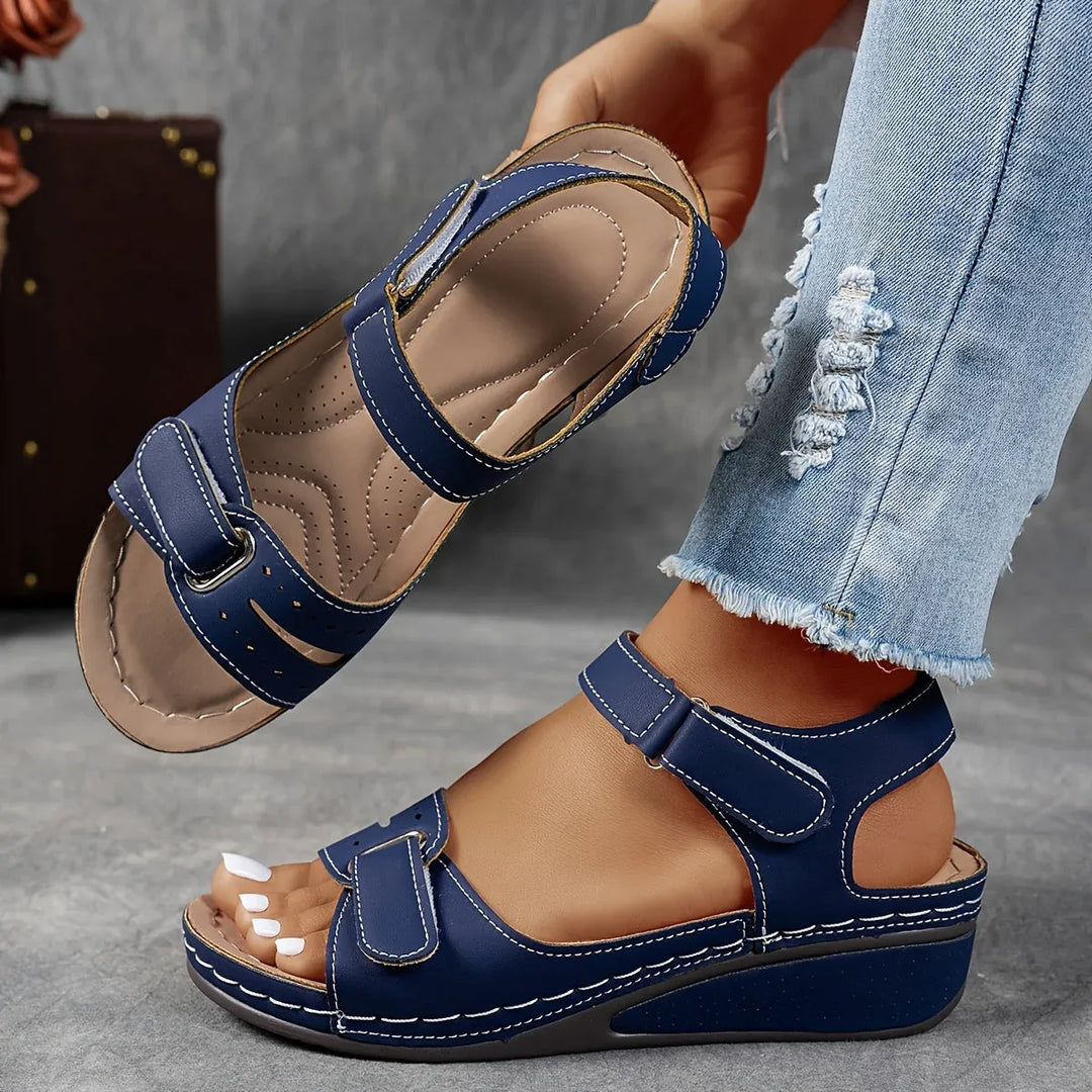Flora | Women's Orthopedic Wedge Sandals - Color:Navy Blue;Size:35