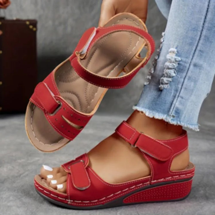 Flora | Women's Orthopedic Wedge Sandals - Color:Red;Size:35
