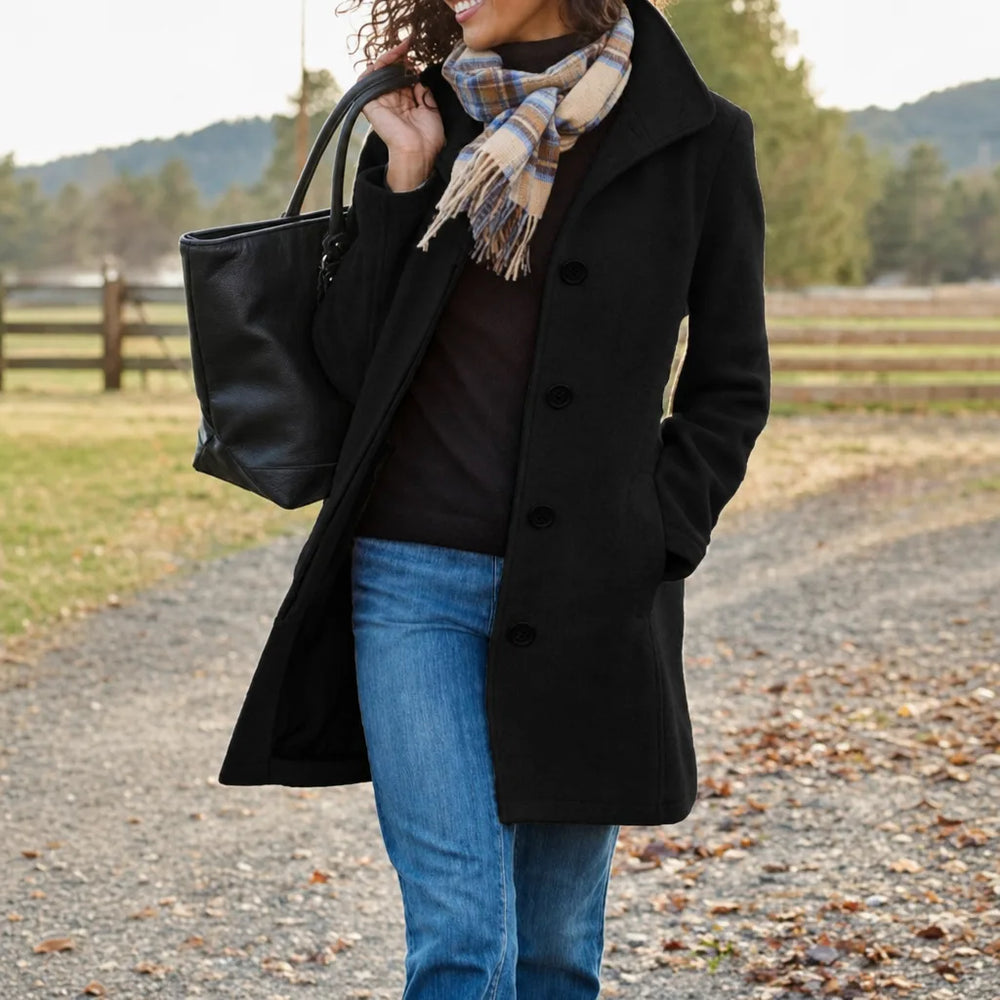 Women's Black Flora | Women's Warm Collar Coat -No match