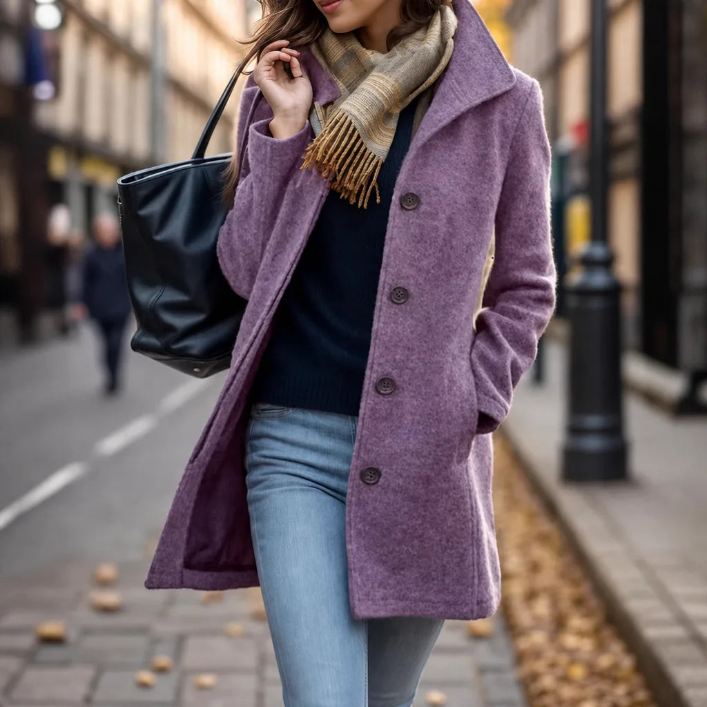 Women's Purple Flora | Women's Warm Collar Coat -No match