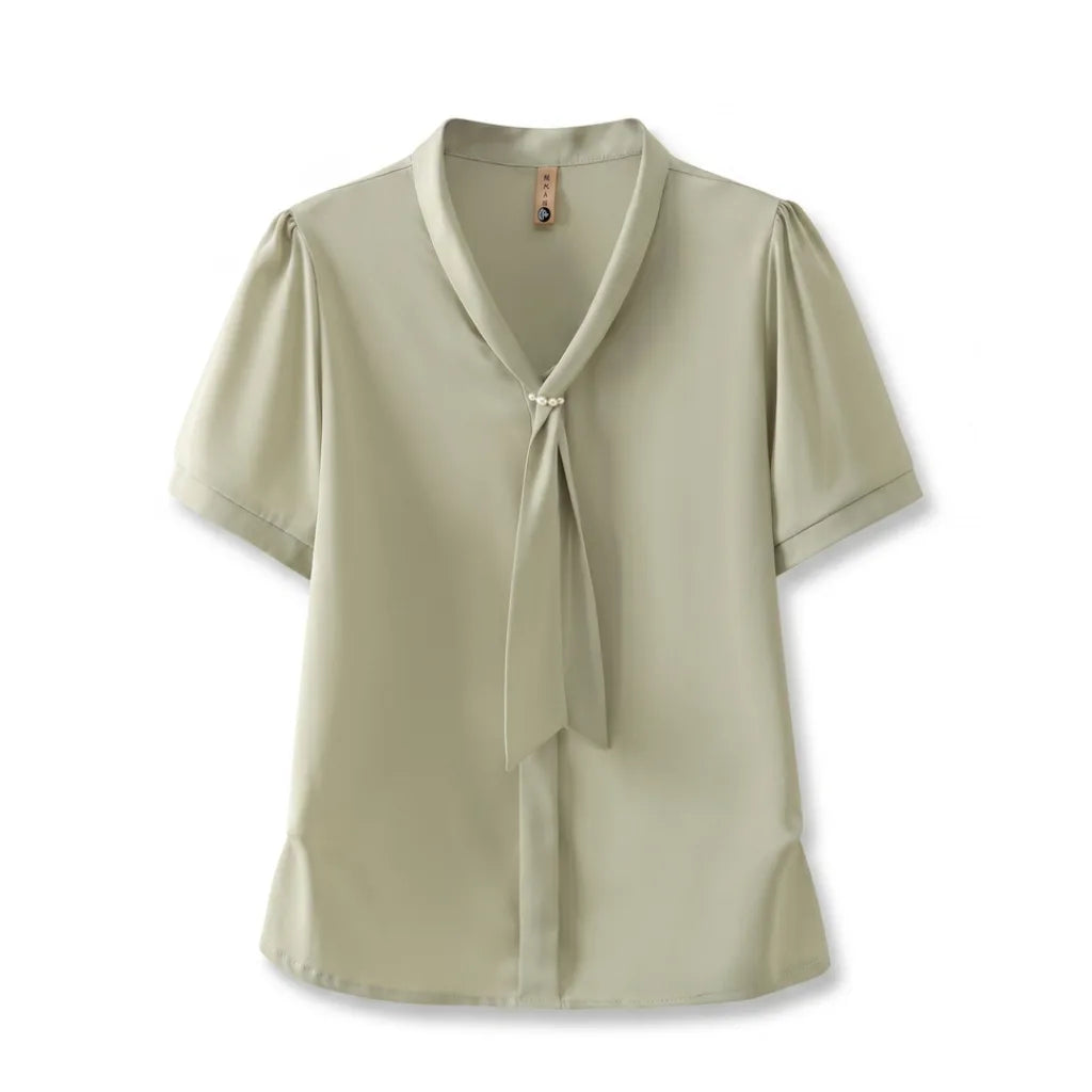 Florence Scarf Collar Blouse - Color:Green;Size:XL