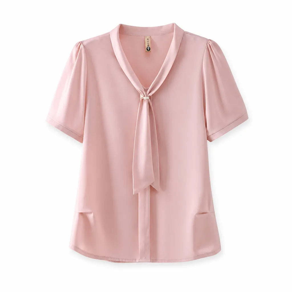 Florence Scarf Collar Blouse - Color:Pink;Size:XL