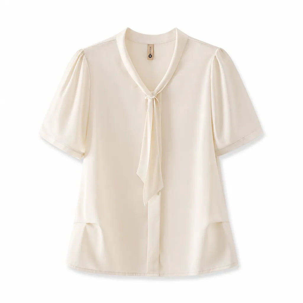 Women's White Mulligan Scarf Collar Blouse