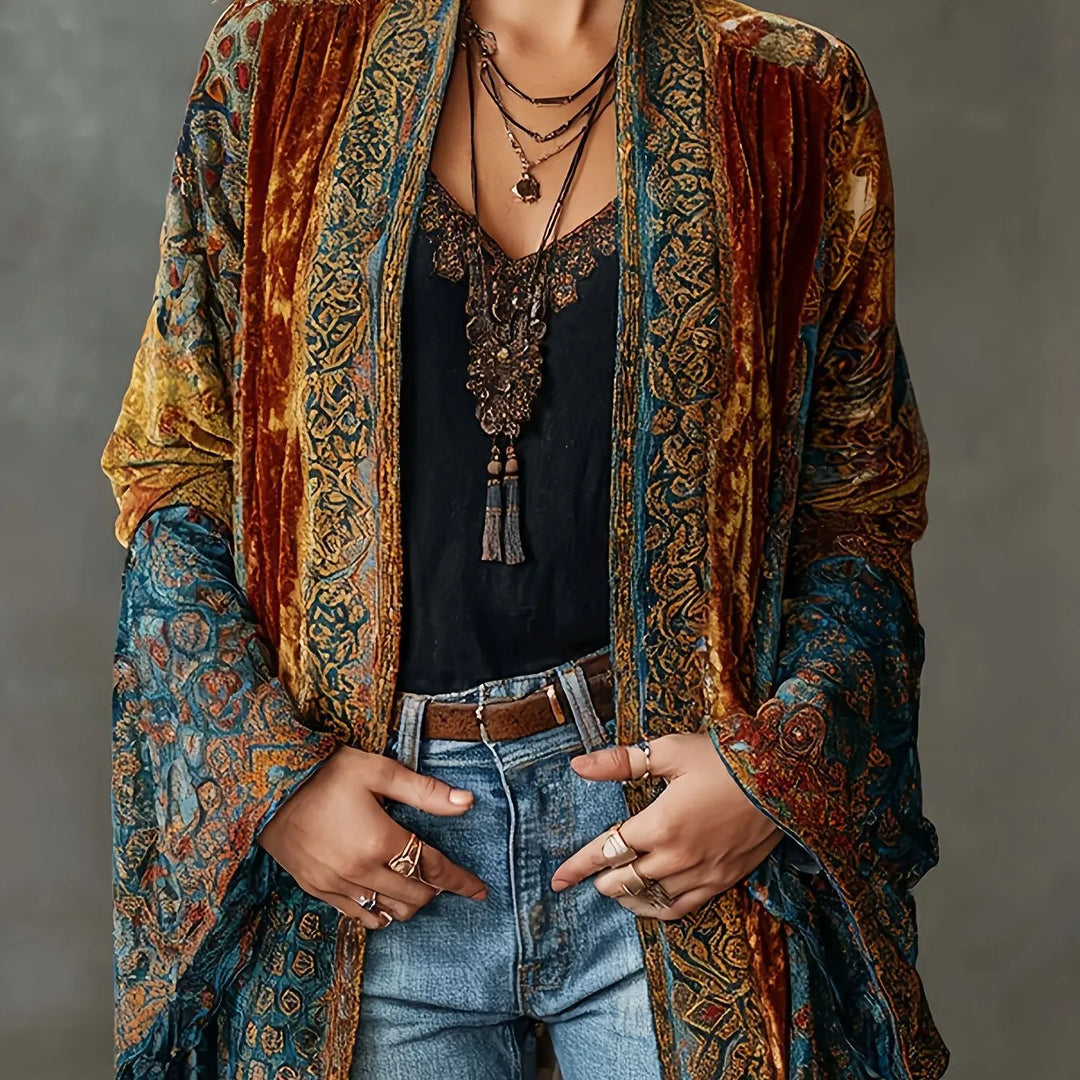 Foley | Women's Boho Kimono Jacket  - Size:XS;Color:Burgundy