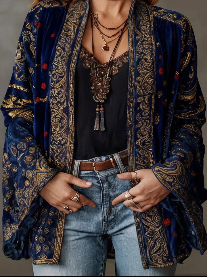 Foley | Women's Boho Kimono Jacket  - Size:XS;Color:Midnight Blue