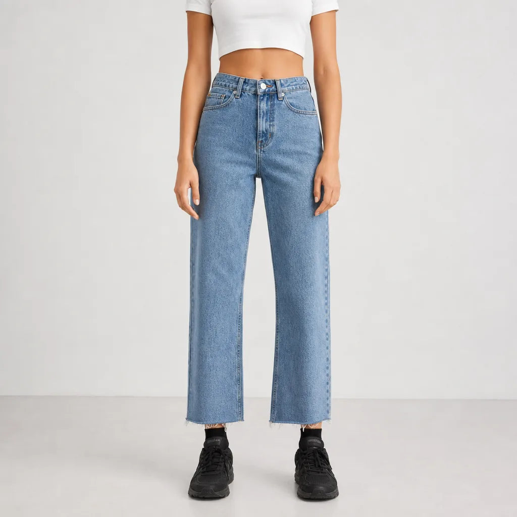 Women's Blue Frances Cotton Wide Leg Jeans