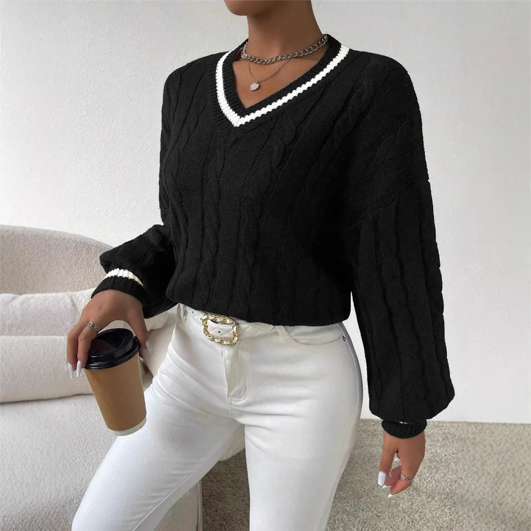 Frances | Women's Cable Knit sweater - Color:Black;Size:XS