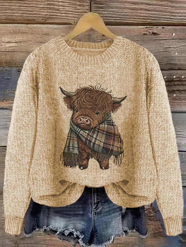 Francesca | Women's Cozy Crewneck sweater  - Color:Apricot;Size:XS
