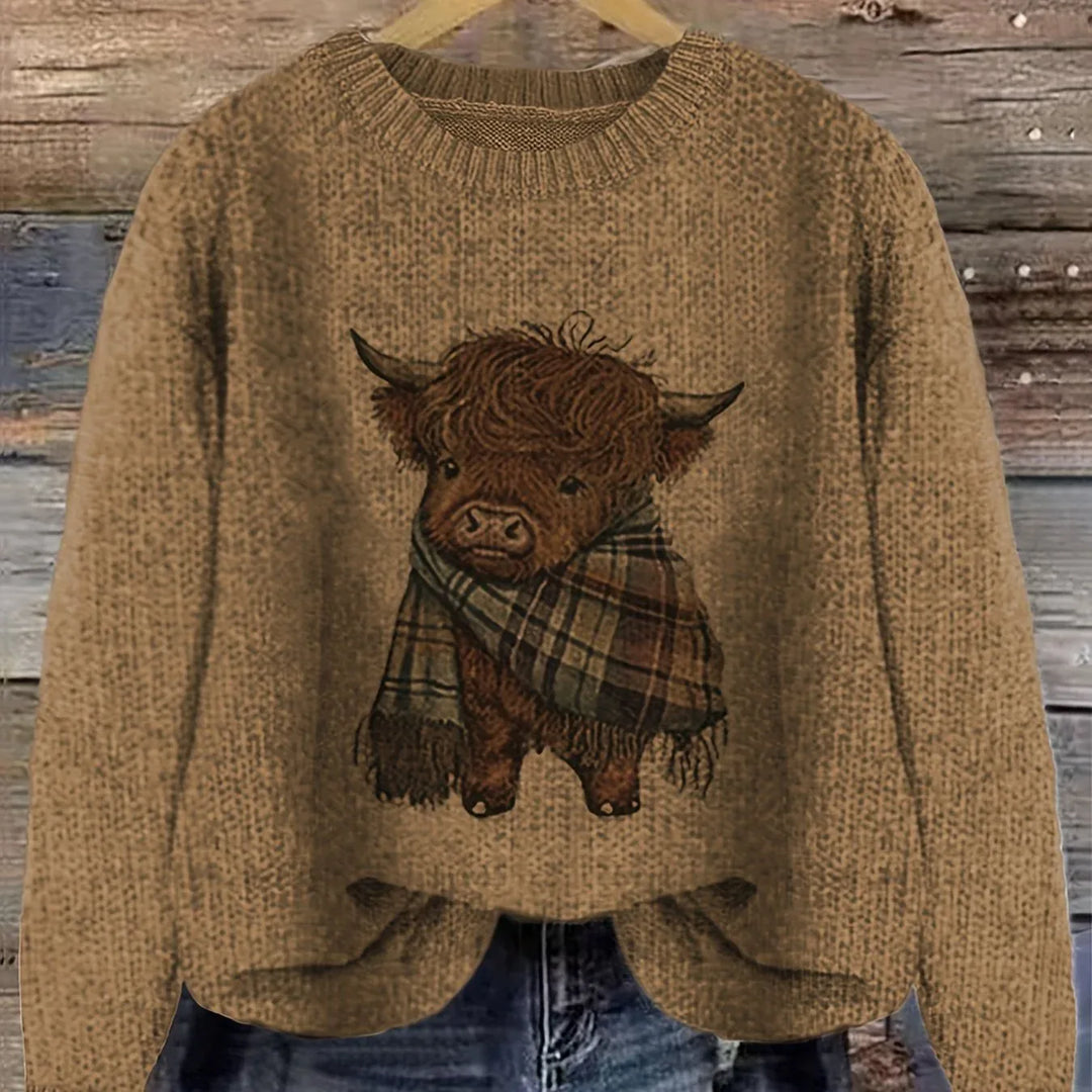 Francesca | Women's Cozy Crewneck sweater  - Color:Dark Brown;Size:XS