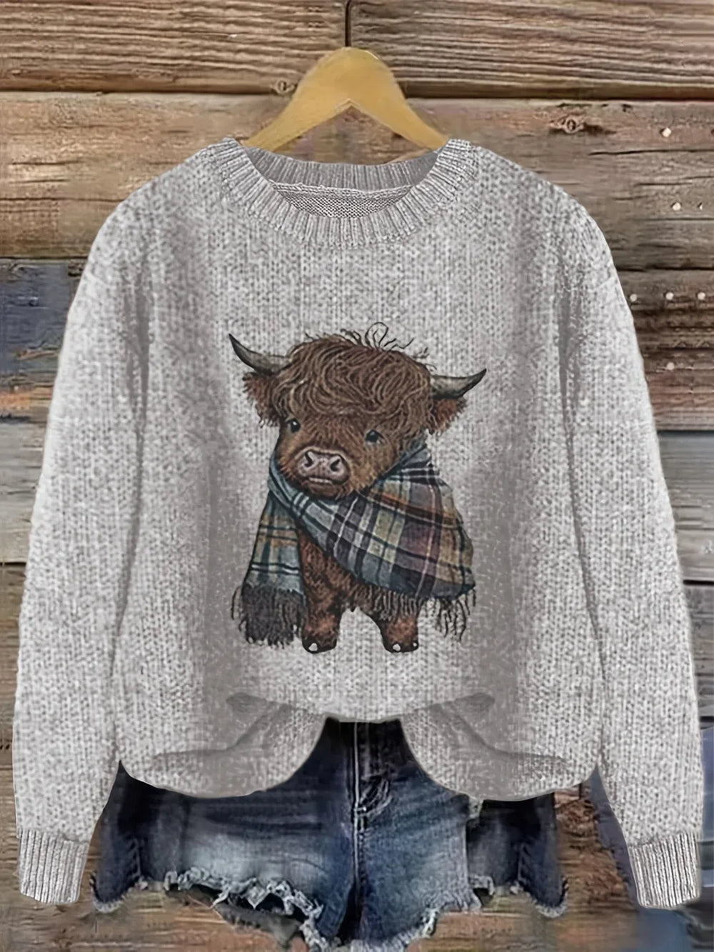 Francesca | Women's Cozy Crewneck sweater  - Color:Light Grey;Size:XS
